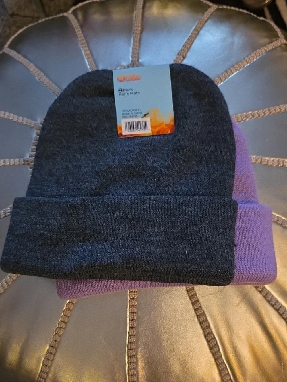 Kids Beanie Hat - Lavender & Charcoal - 2 Pack